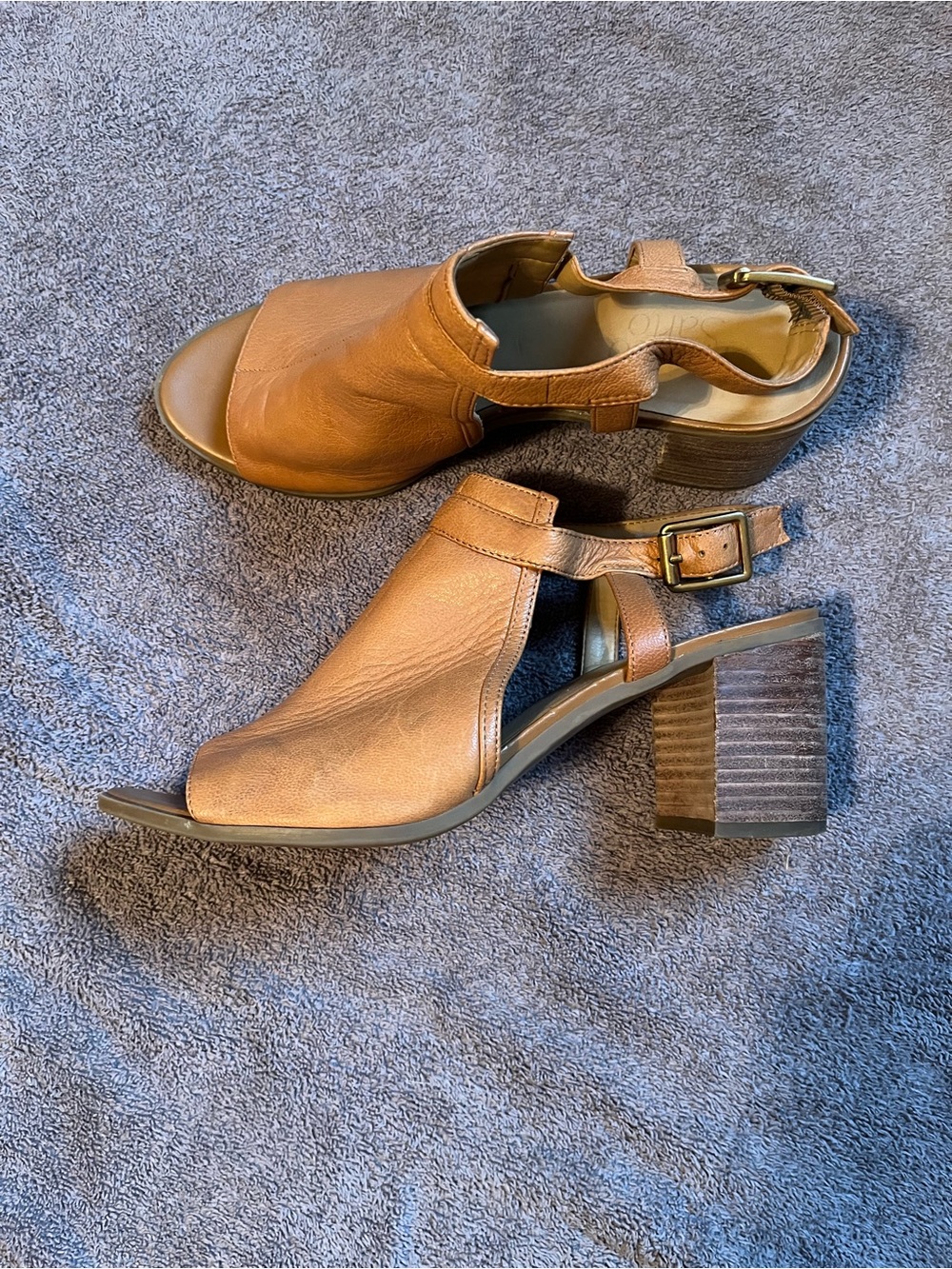 Franco Sarto Leather Peep Toe ankle buckle block heels